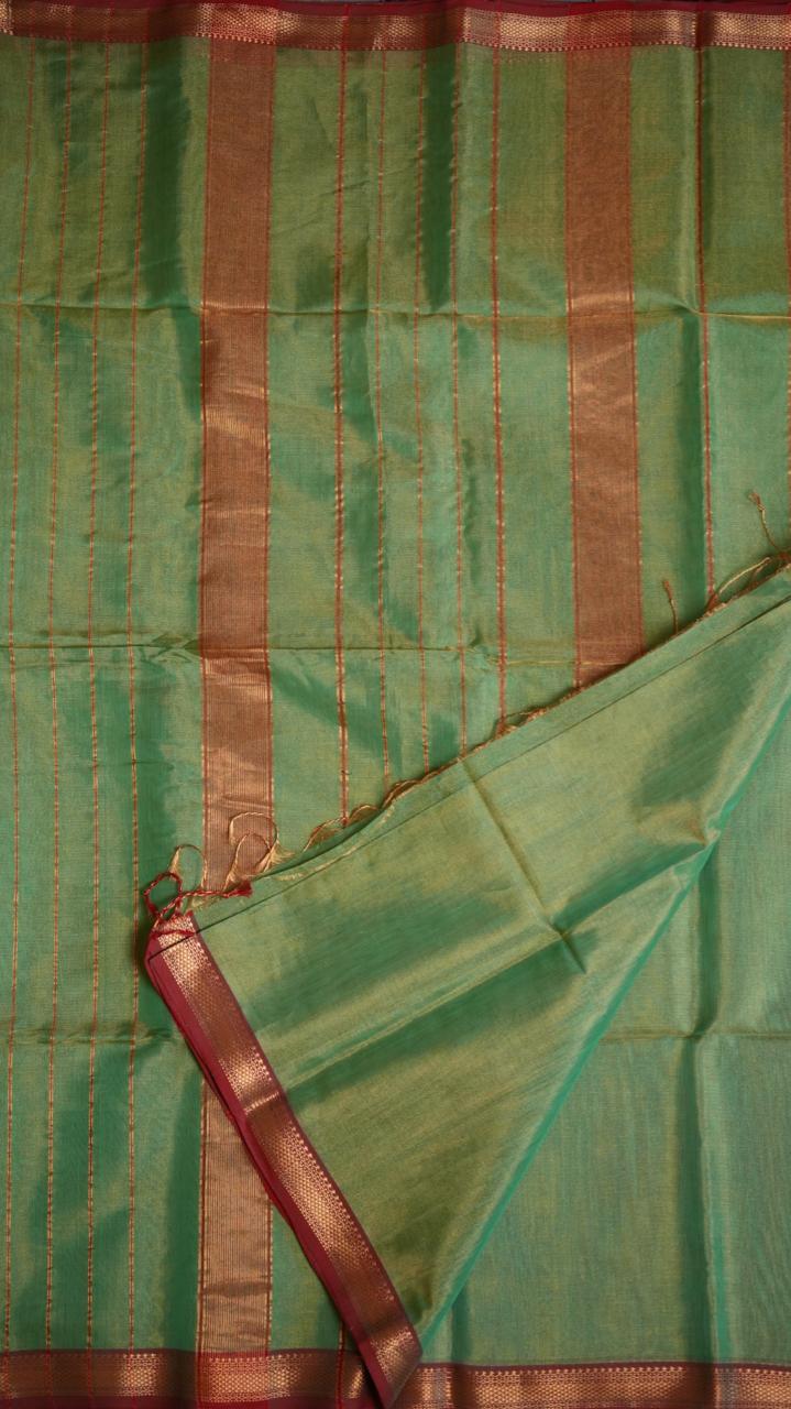 Maheshwari Silk Cotton Plain Tissue Saree - 05-02B-05-07 (MINT MATTE)
