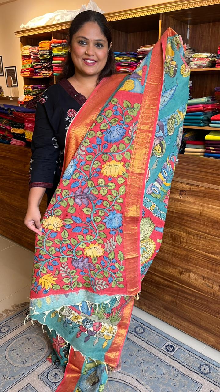 Pen Kalamkari Hand Painted Saree - 02-03B-01-03