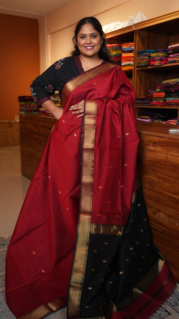 Maheshwari Silk Cotton Saree - 05-02B-16-02 (KASHMIRI CHILLI)