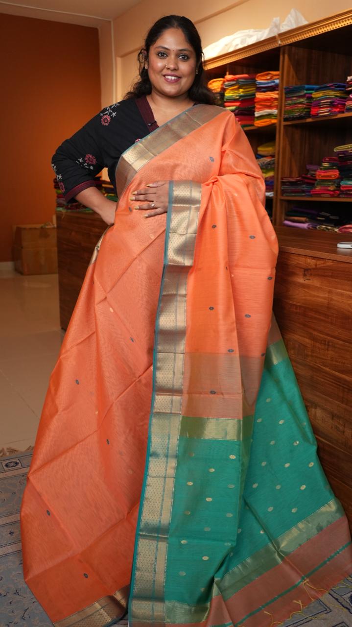 Maheshwari Silk Cotton Saree - 05-02B-09-09 (ANNATTO SPICE)