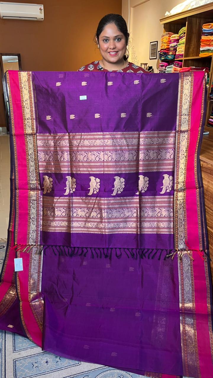 Kanchivaram Silk Cotton Saree -01-03-07-01 (Royal Brinijal Violet)