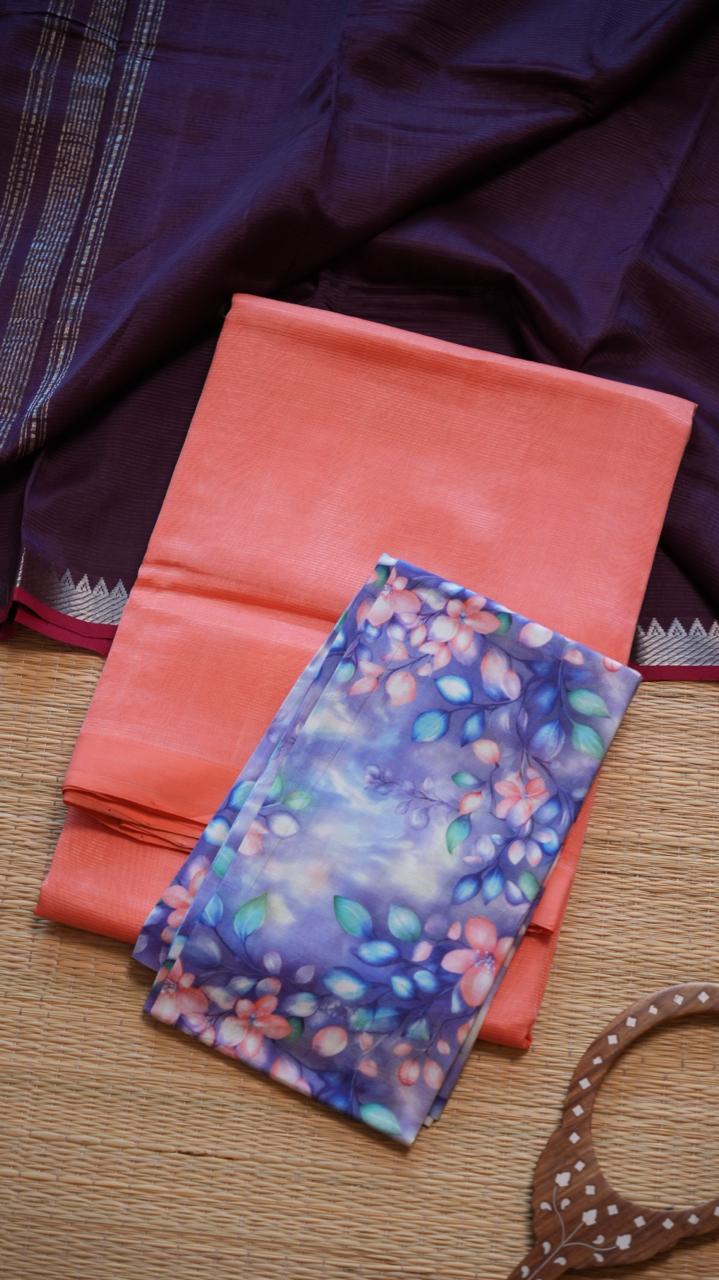 Mangalgiri Silk Cotton Plain Saree - 15-04-01-04 (Warm Coral)