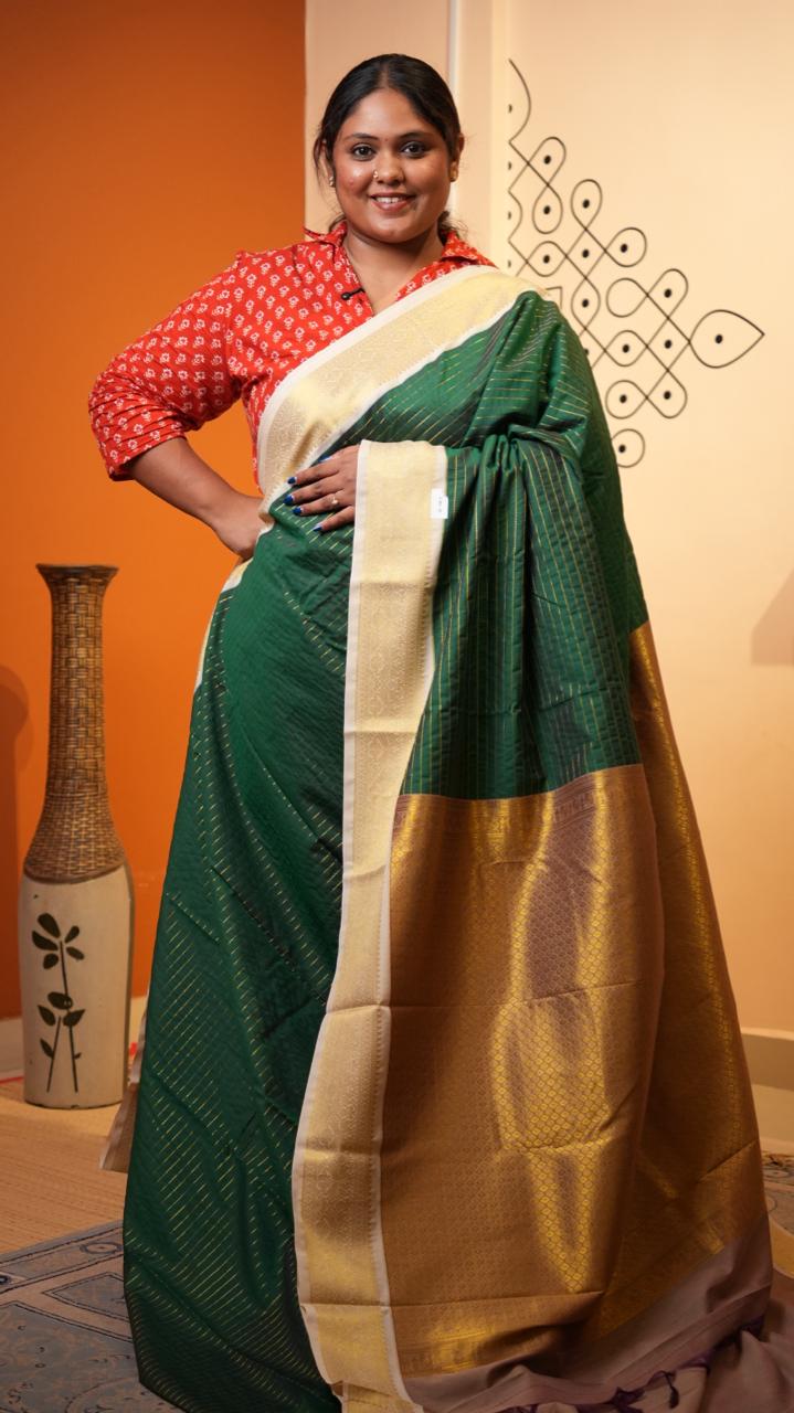 Kanchi Semi Silk Saree - 01-03-16-33 (SPINACH)