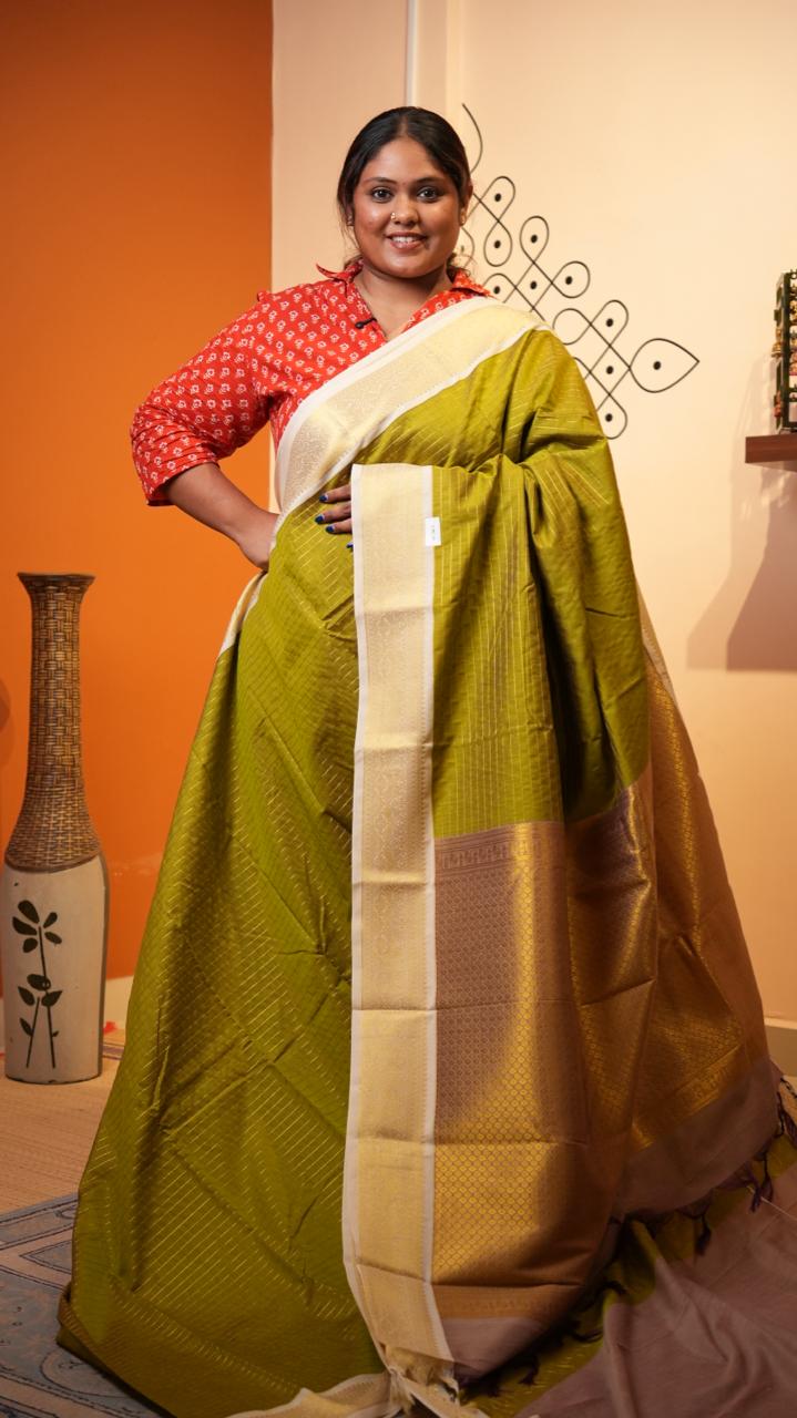 Kanchi Semi Silk Saree - 01-03-16-34 (WASABI)