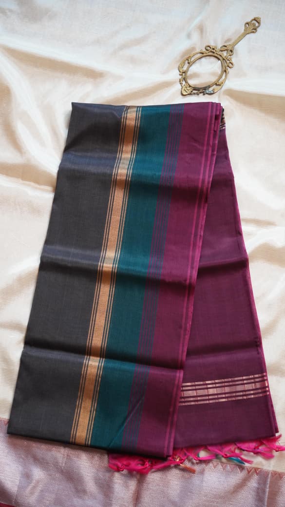 Kora Silk Cotton Saree - 04-04-04-03 (BLACK BEAN BLEND)