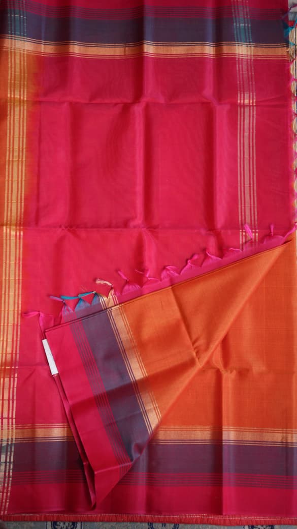 Kora Silk Cotton Saree - 04-04-04-02 (PUMPKIN SPLASH)