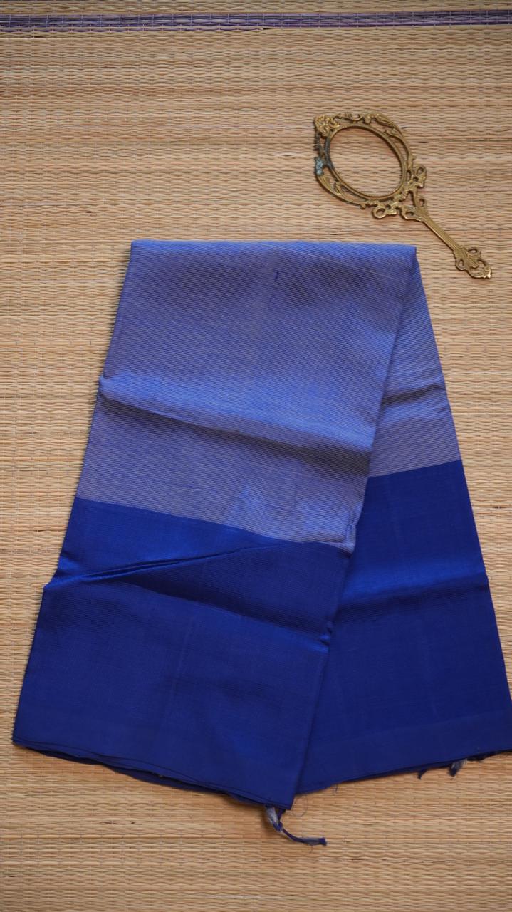Mangalgiri Plain Silk Cotton Saree - 15-04-02-07 (KINGFISHER AZURITE)