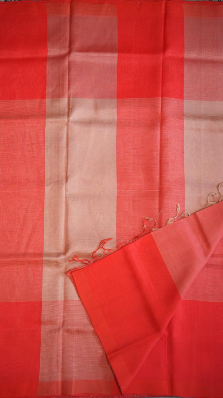 Mangalgiri Plain Silk Cotton Saree - 15-02-01-12 (CARDINAL VERMILION)