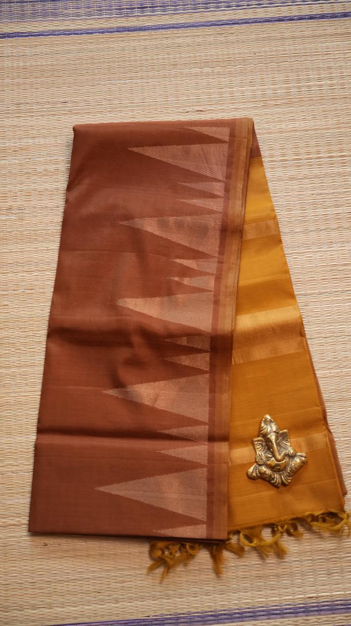 Kora Silk Cotton Saree - 04-04-01-06 (WARM COPPER)