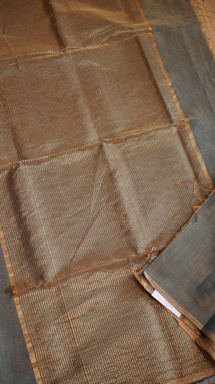Maheshwari Silk Cotton Plain Tissue Saree - 05-02B-01-16 (MEDITERRANEAN SEA SALT)