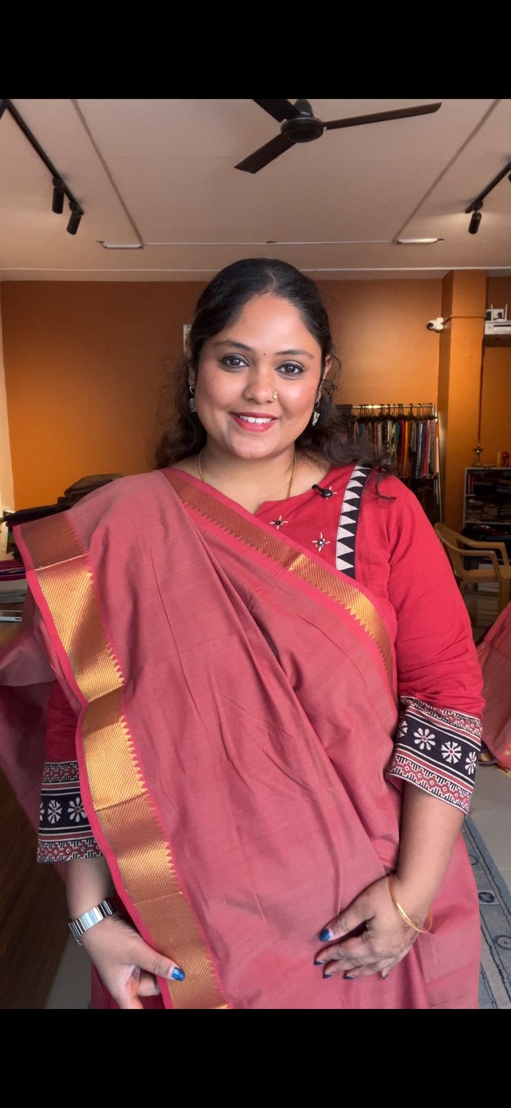 Mangalagiri Pure Cotton Saree - 15-11-06-14 (Sunset Maroon 3 Inch Border)