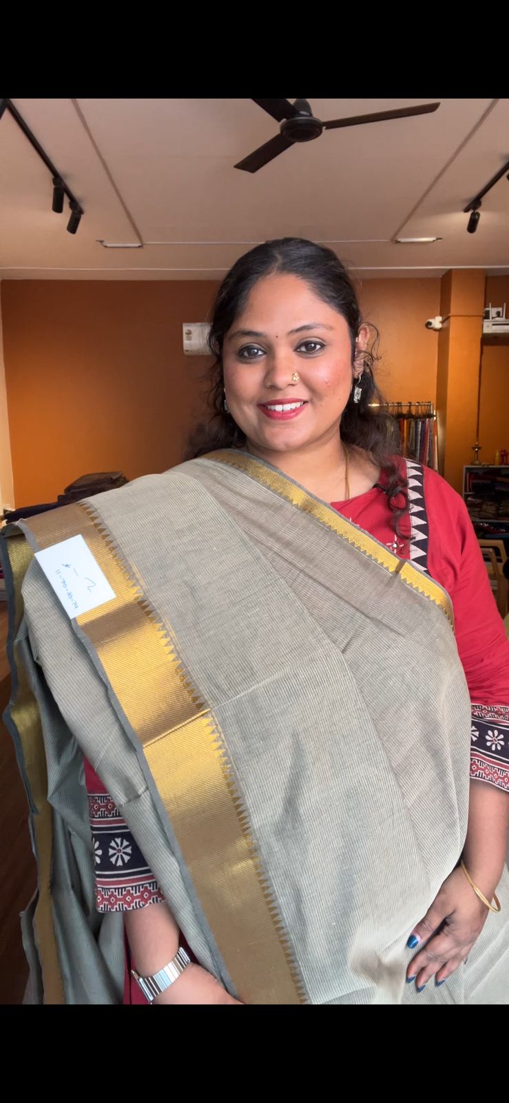 Mangalagiri Pure Cotton Saree- 15-11-06-02 (Grey 3 Inch Border)