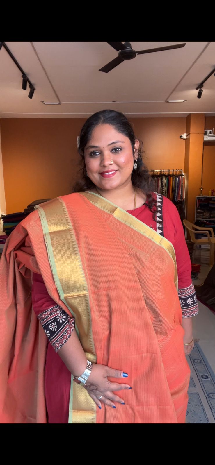 Mangalagiri Pure Cotton Saree- 15-11-06-08 (Sunset Ember 3 Inch Border)
