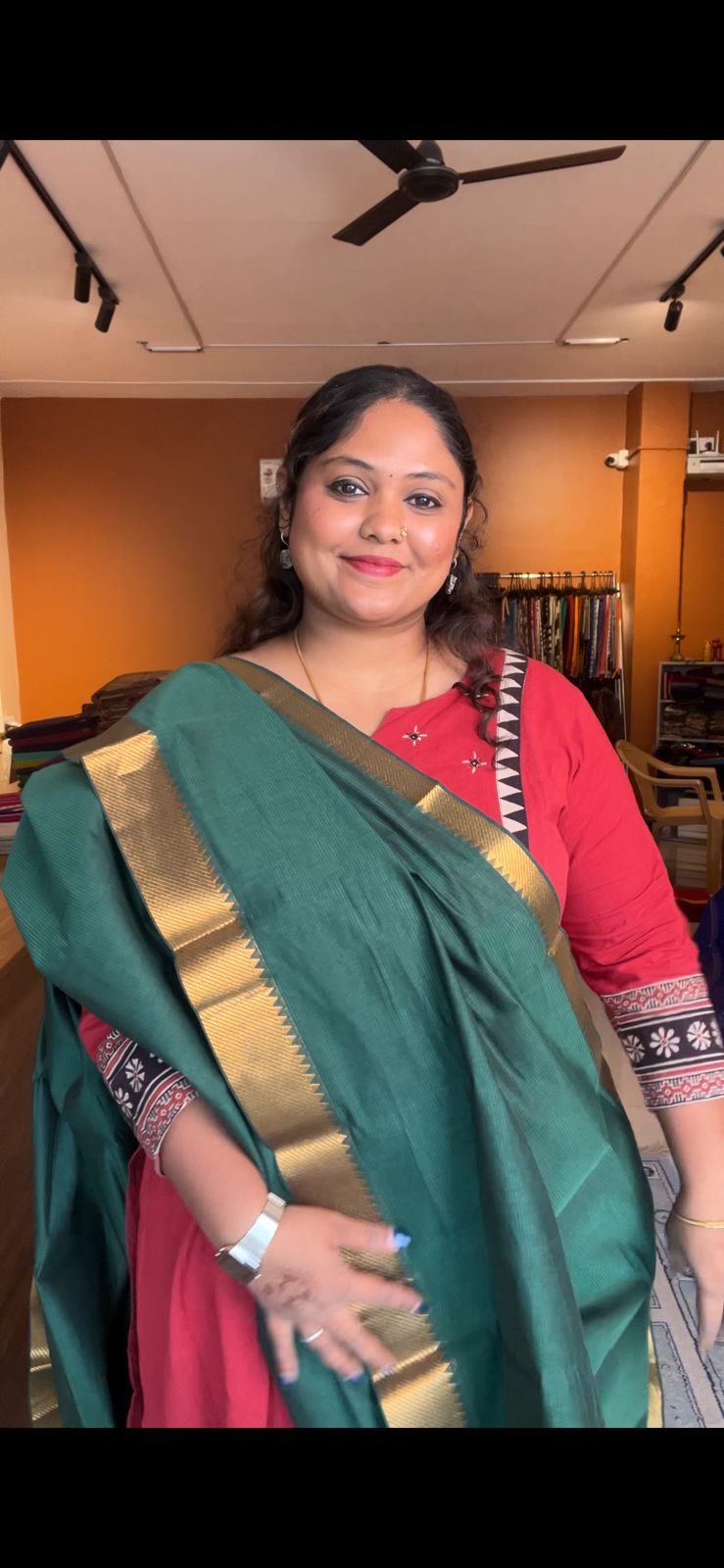 Mangalagiri Pure Cotton Saree- 15-11-06-05 (Dark Green Colour 3 Inch Border)