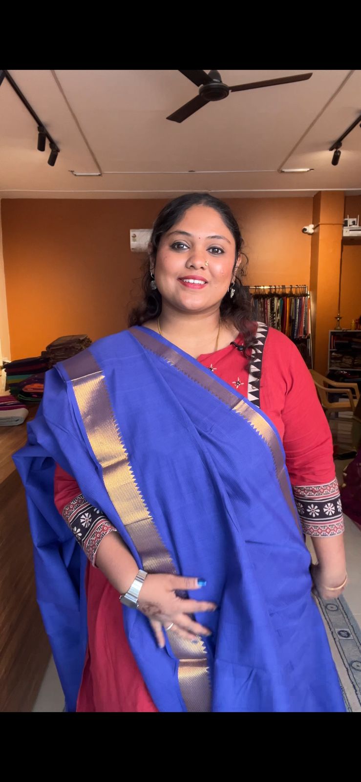 Mangalagiri Pure Cotton Saree - 15-11-06-13 (Midnight Mejasty Colour 3 Inch Border)