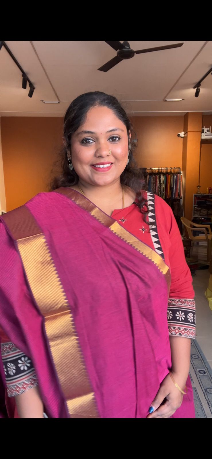 Mangalagiri Pure Cotton Saree - 15-11-06-07 (Meganta 3 Inch Border)