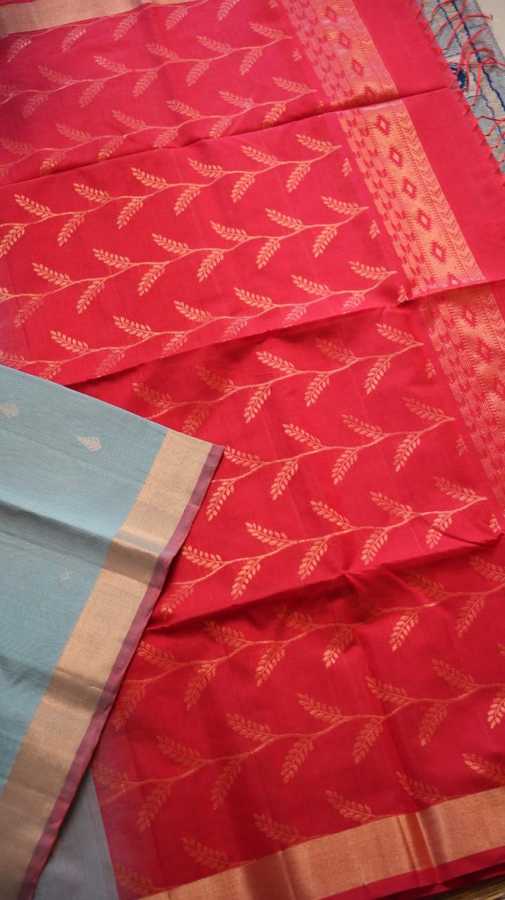Kora Silk Cotton Saree - 04-04-05-03 (AASMAANI GULABI)