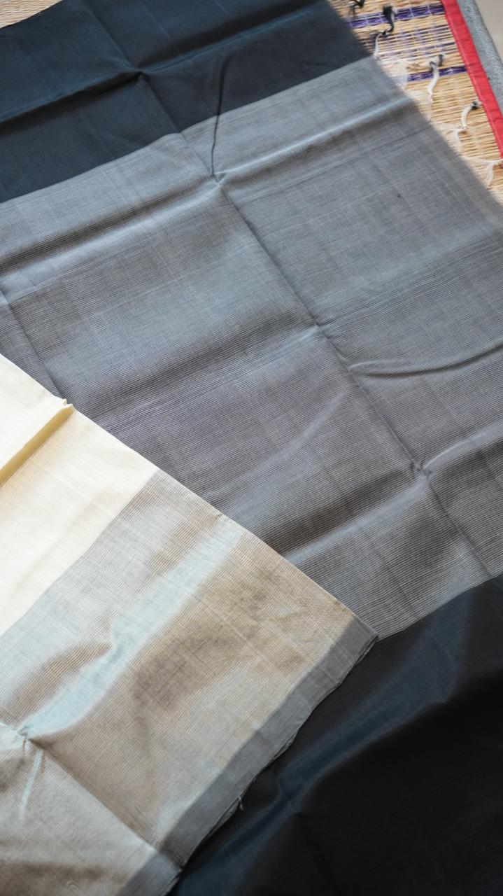 *PREORDER ONLY* Mangalgiri Silk Cotton Saree - 15-05-01-03 (ASH CREAM) - WAIT TIME 5-6 WEEKS