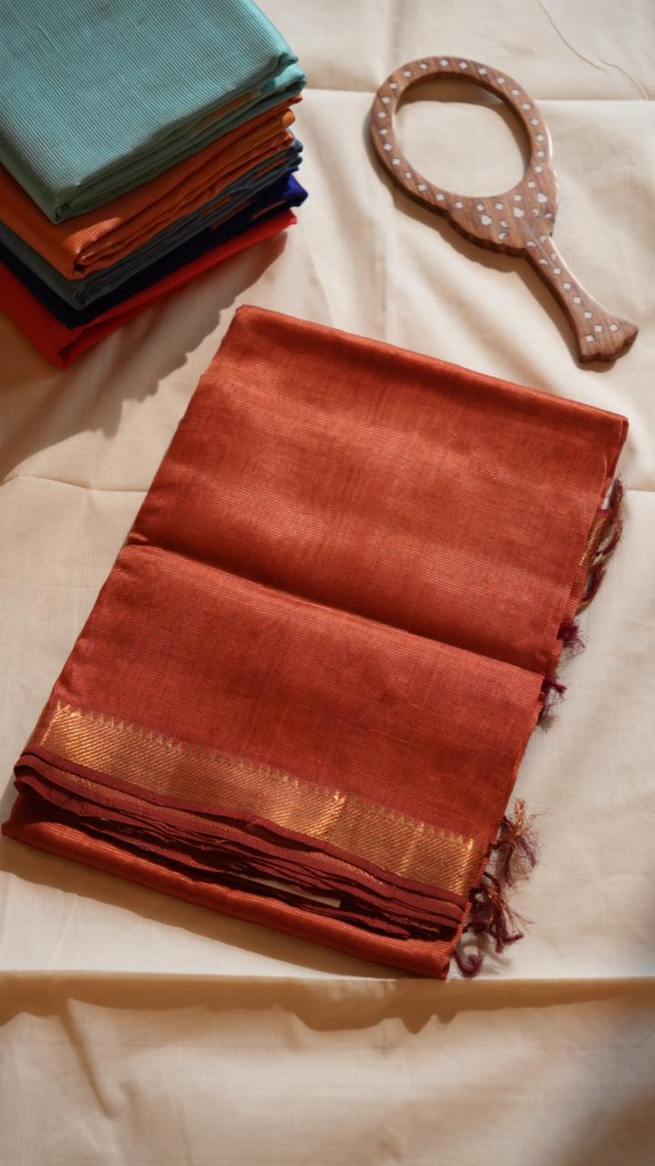Mangalgiri Silk Cotton Saree - 15-05-02-06 (AMBER COPPER)
