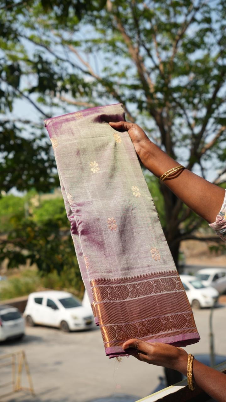 Mangalgiri Silk Cotton Kanchi Border with Bhutta Saree - 15-04-03-12 (SMOKY MAUVE)