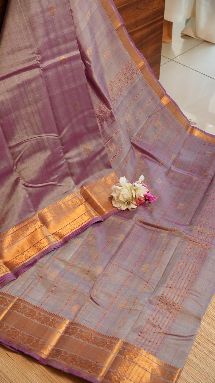 Mangalgiri Silk Cotton Kanchi Border with Bhutta Saree - 15-04-03-12 (SMOKY MAUVE)