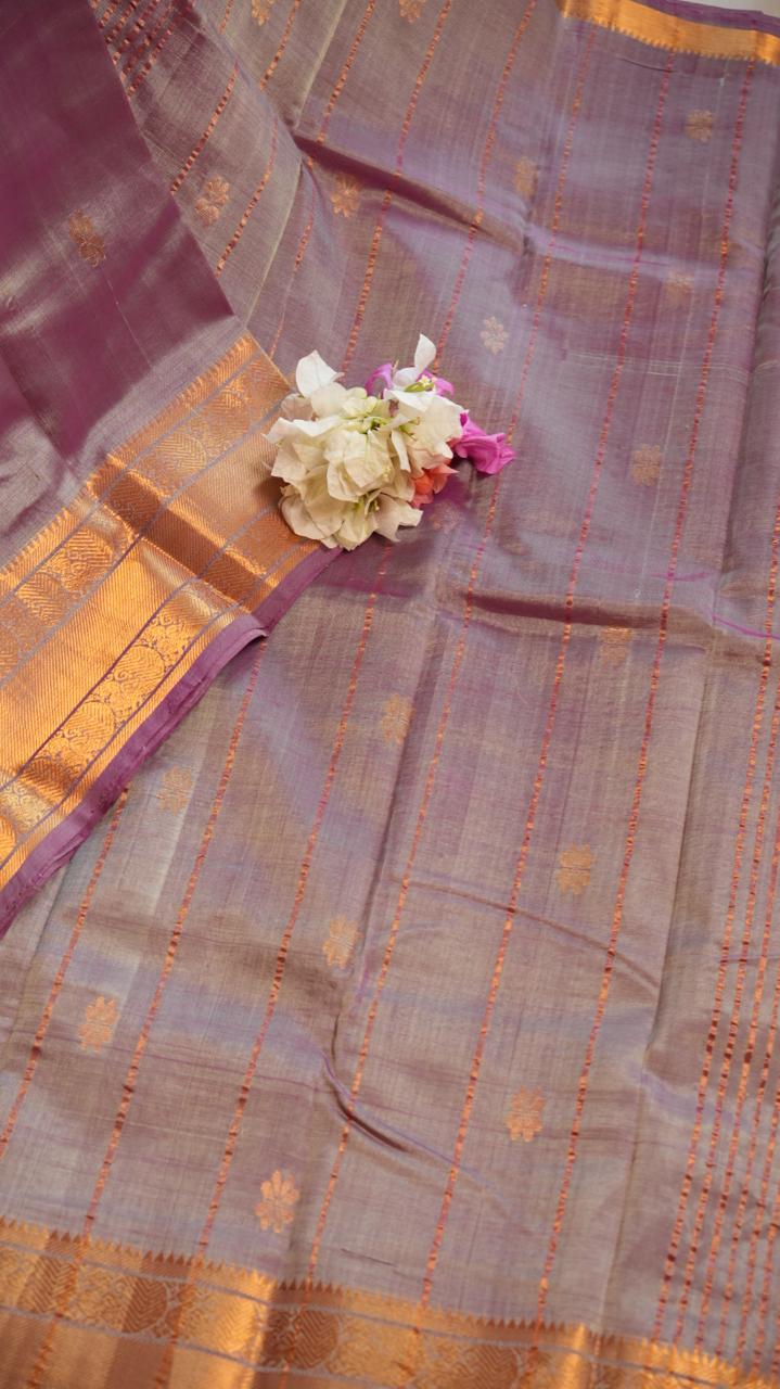 Mangalgiri Silk Cotton Kanchi Border with Bhutta Saree - 15-04-03-12 (SMOKY MAUVE)