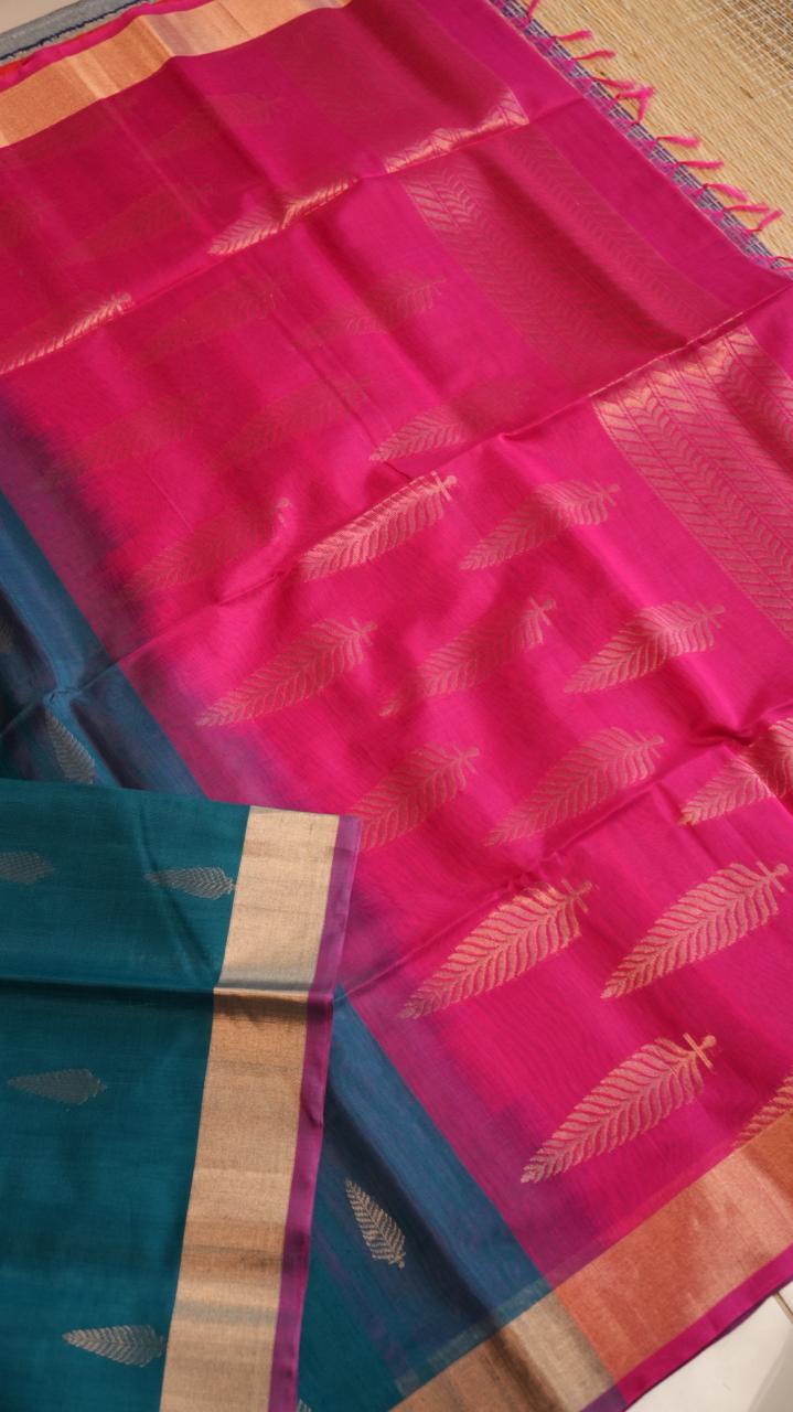 Kora Silk Cotton Saree - 04-04-02-09 (EUCALYPTUS ROSEFINCH)