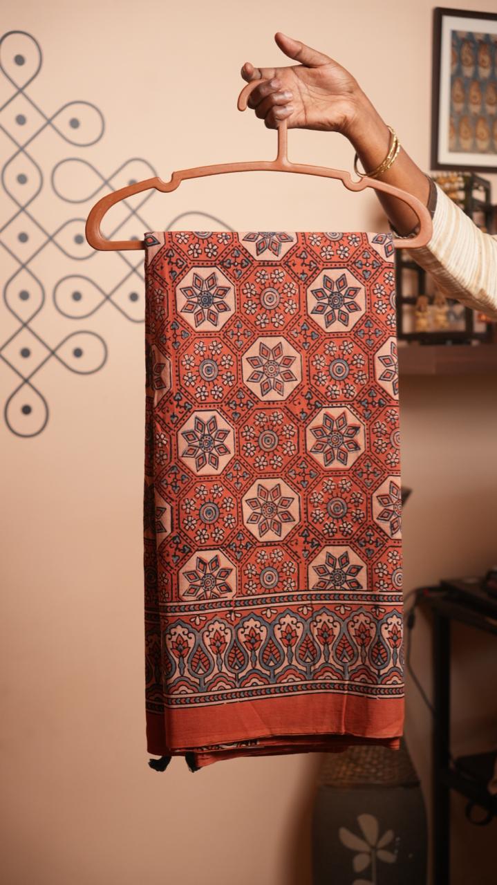 Ajrakh Cotton Saree - 46-12-01-05 (GERU)