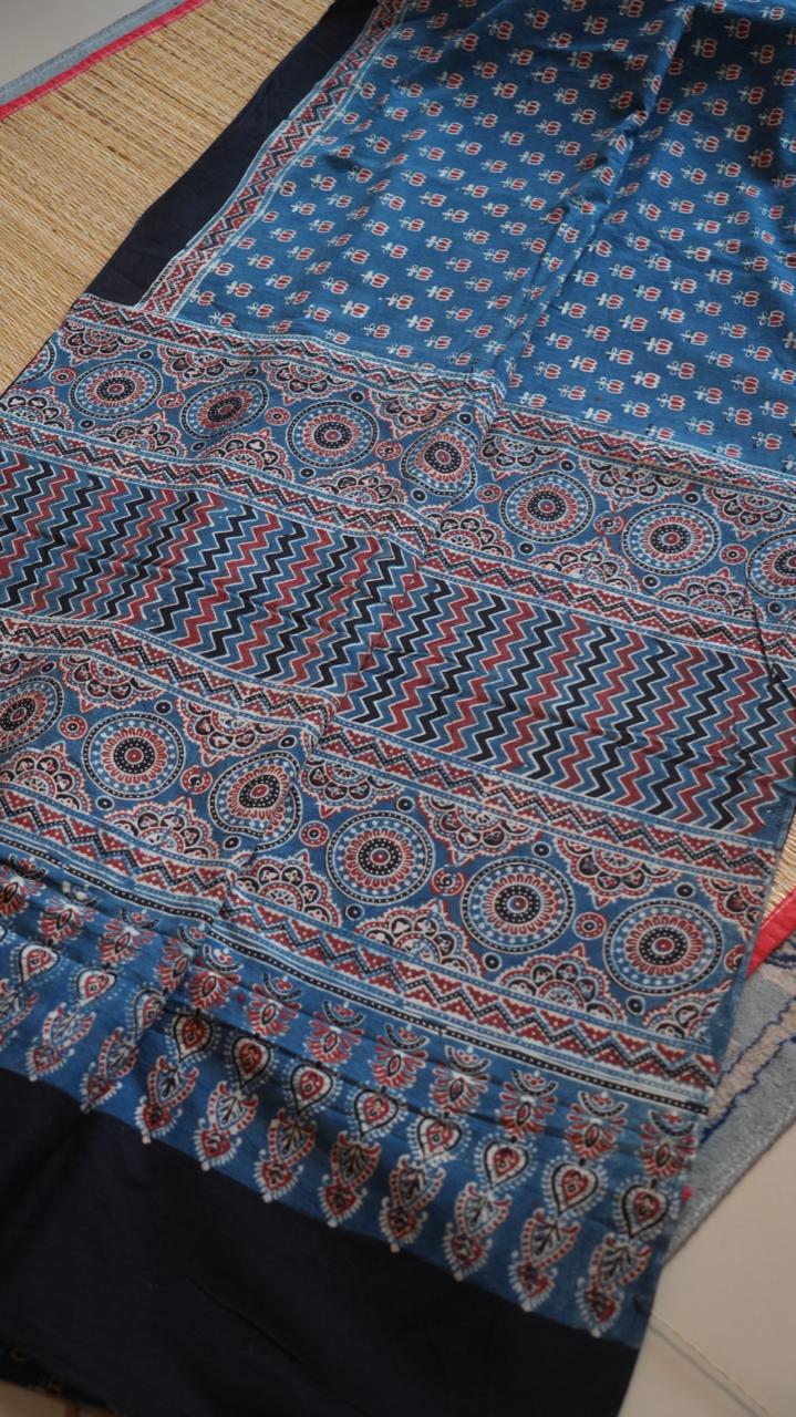 Ajrakh Cotton Saree - 46-12-01-08 (BHUJODI)
