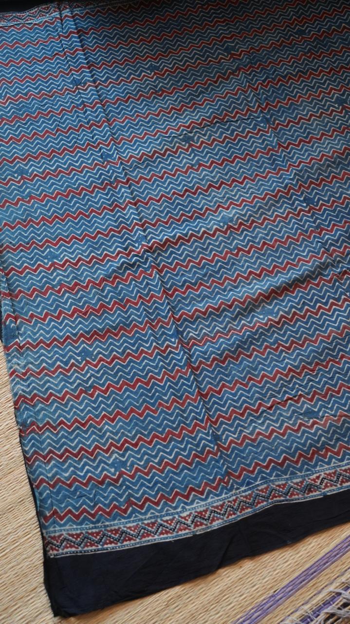 Ajrakh Cotton Saree - 46-12-01-08 (BHUJODI)