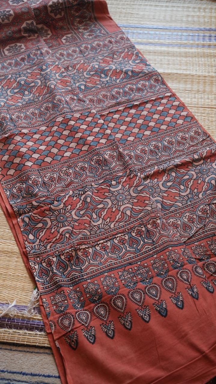 Ajrakh Cotton Saree - 46-12-01-05 (GERU)
