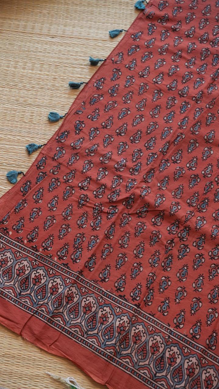 Ajrakh Cotton Saree - 46-12-01-05 (GERU)