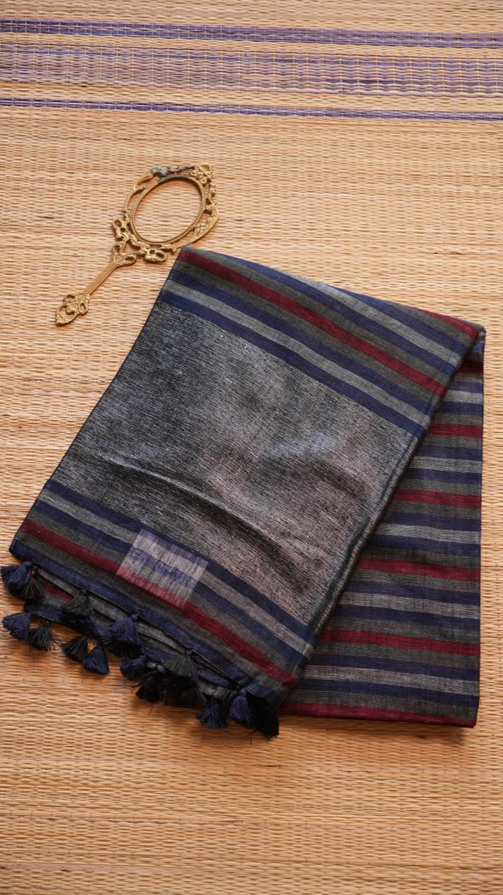 Baghalpuri Pure Linen Sarees -06-06-01-03 (DORIAN INDIGO WINE)