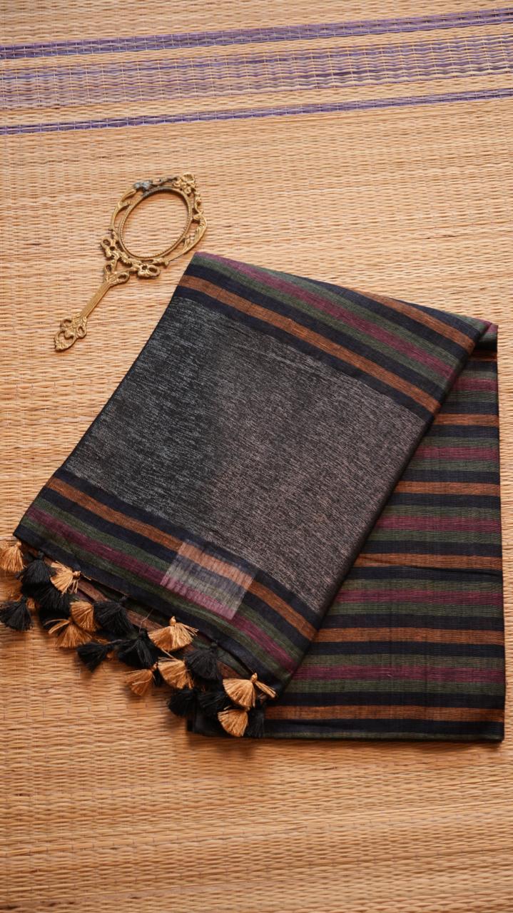 *PREORDER ONLY* Baghalpuri Pure Linen Sarees -06-06-01-02 (RAVEN BRONZE) SHIPS IN 1 WEEK!