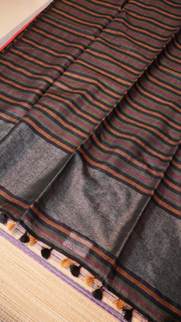 *PREORDER ONLY* Baghalpuri Pure Linen Sarees -06-06-01-02 (RAVEN BRONZE) SHIPS IN 1 WEEK!
