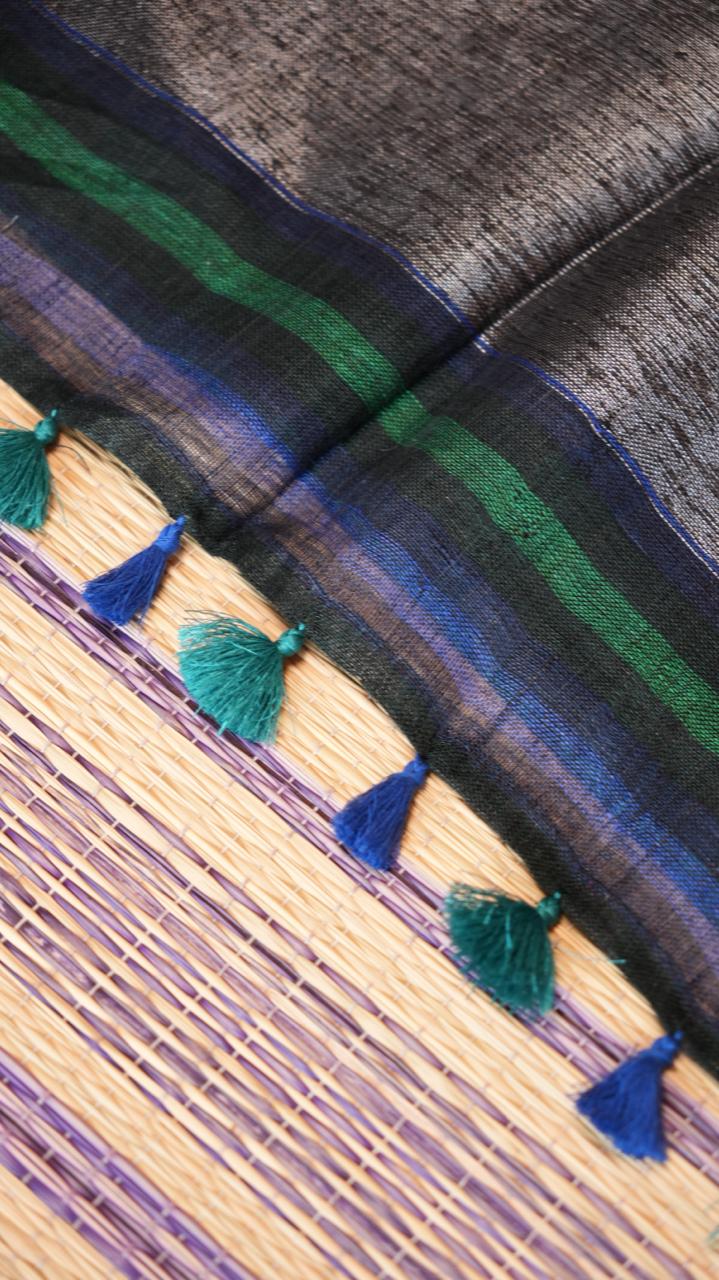 *PREORDERS ONLY* Baghalpuri Pure Linen Sarees -06-06-01-01 (GABLES NAVY) SHIPS IN 1 WEEK!
