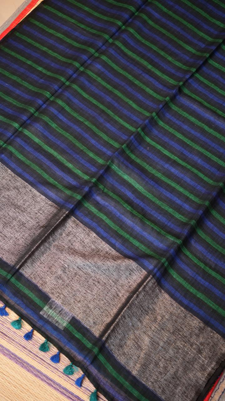 *PREORDERS ONLY* Baghalpuri Pure Linen Sarees -06-06-01-01 (GABLES NAVY) SHIPS IN 1 WEEK!