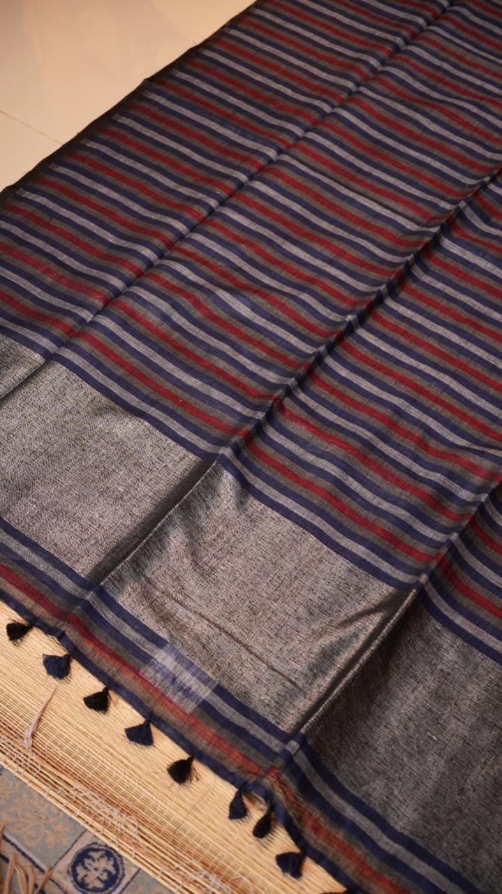Baghalpuri Pure Linen Sarees -06-06-01-03 (DORIAN INDIGO WINE)