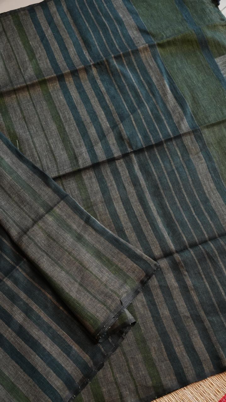 Bhagalpuri Pure Linen Saree - 06-06-01-12 (WOODLAND GREEN)