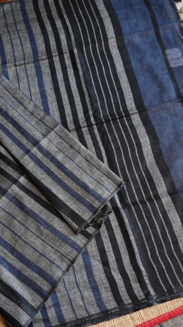 Bhagalpuri Pure Linen Saree - 06-06-01-13 (STORM GREY)