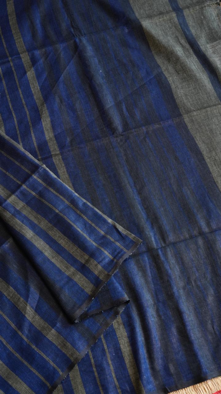 Bhagalpuri Pure Linen Saree - 06-06-01-10 (MOONLIT NAVY)