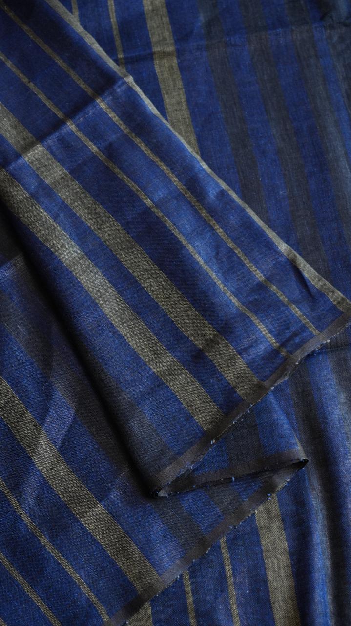 Bhagalpuri Pure Linen Saree - 06-06-01-10 (MOONLIT NAVY)