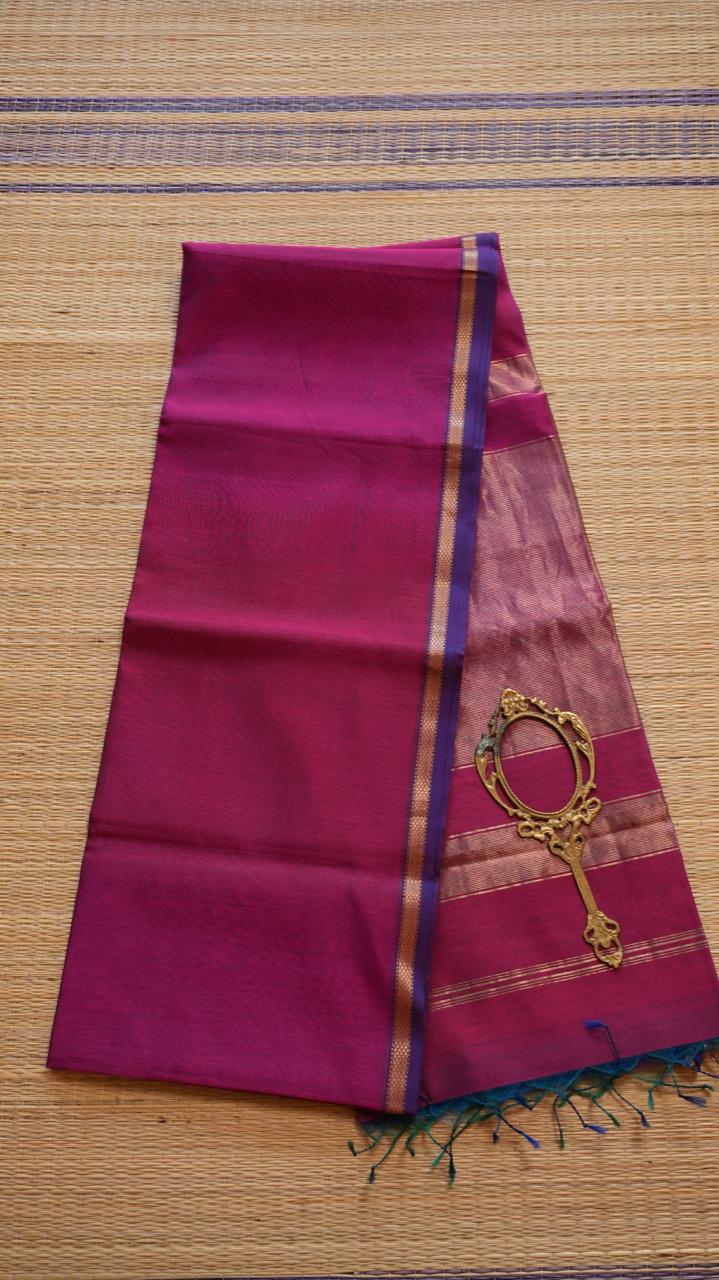 Maheshwari Silk Cotton Small Border Saree -05-02B-05-14 (TWILIGHT ORCHID)