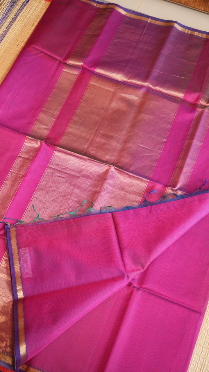Maheshwari Silk Cotton Small Border Saree -05-02B-05-14 (TWILIGHT ORCHID)