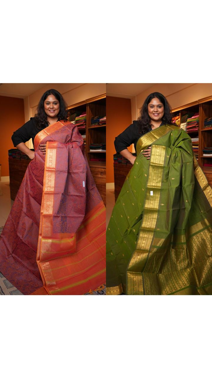 Kanchi Cotton Saree - 01-03-06-PCS-04 & 01-09B-05-25 (COMBO 3 - NALANGU)