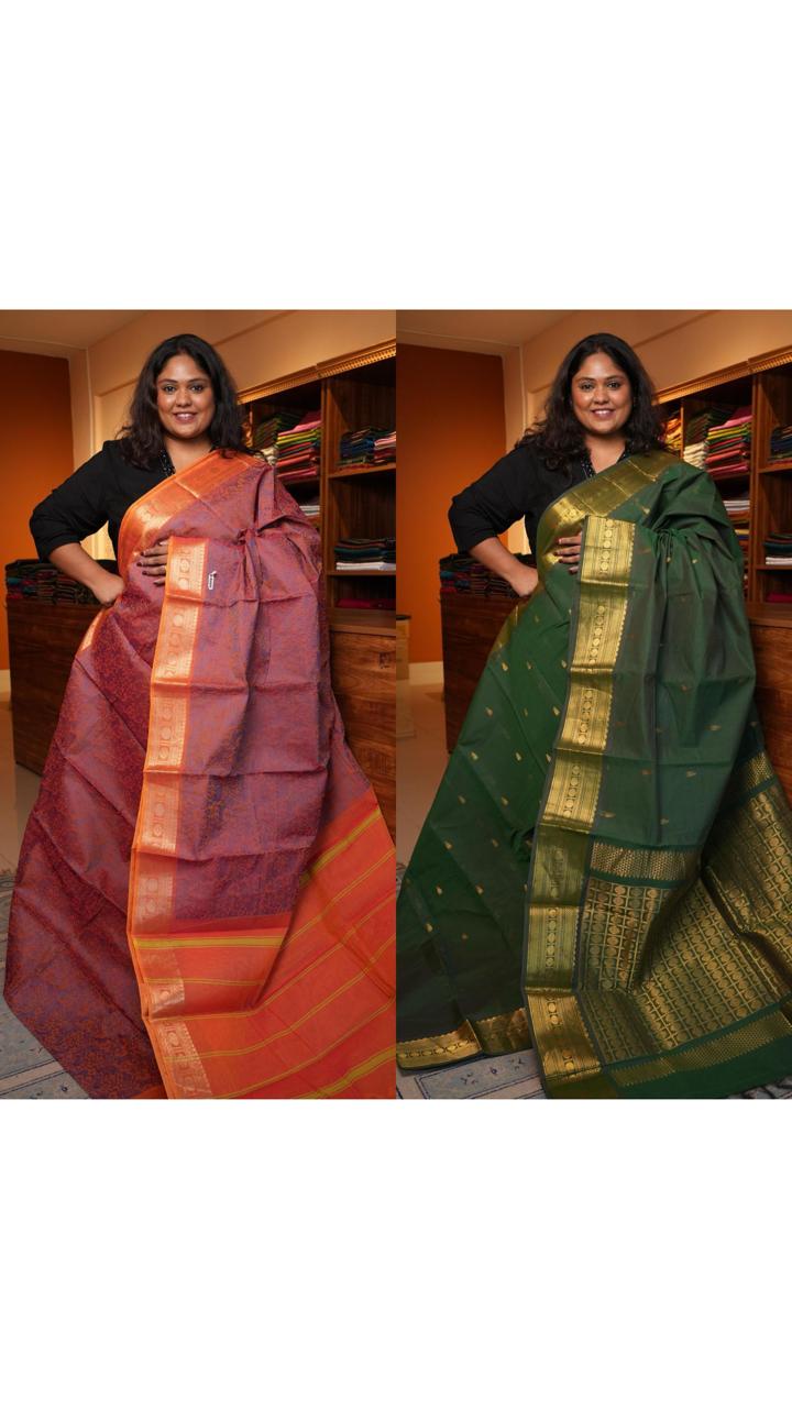Kanchi Cotton Saree - 01-03-06-PCS-27 & 01-09B-05-17 (COMBO 5 - MUHURTHAM)