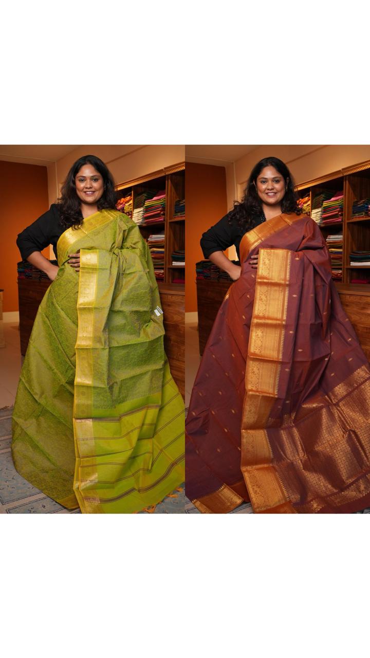 Kanchi Cotton Saree - 01-03-06-PCS-33 & 01-09B-05-19 (COMBO 6 - MANGALA SNANAM)