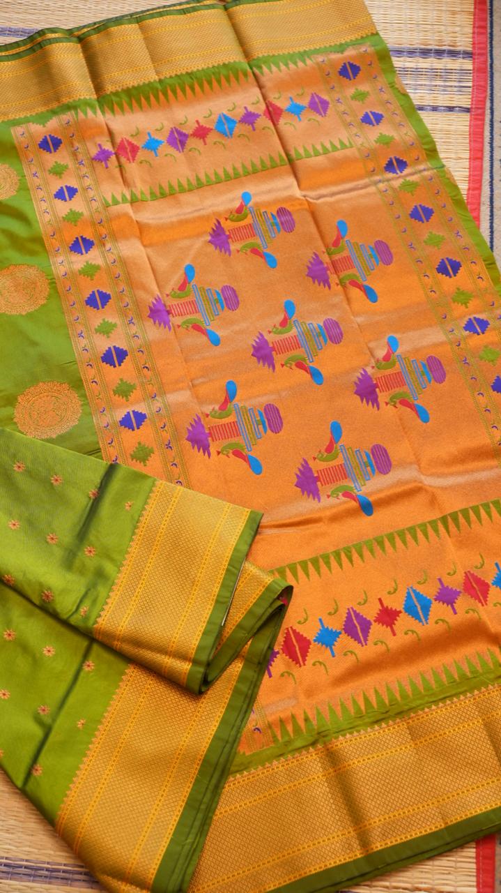 Paithani Semi Silk Sarees - 44-06-01-07 (HARA KABOOTAR)