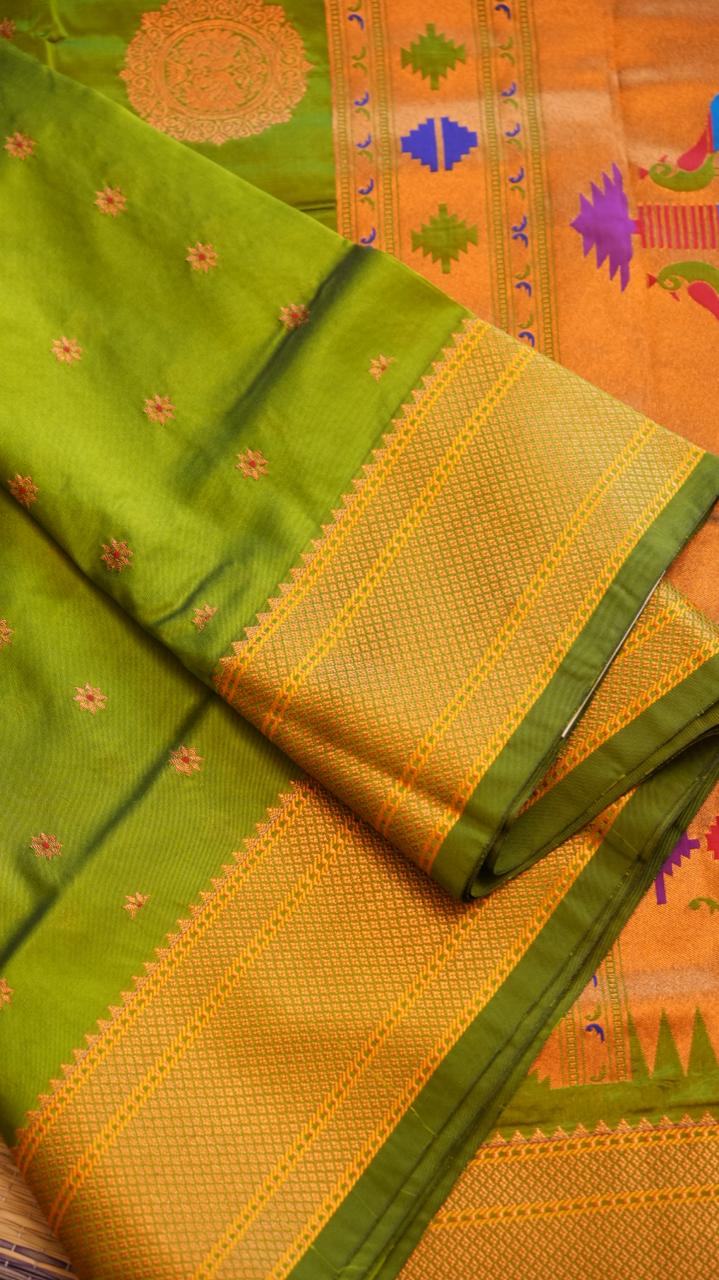 Paithani Semi Silk Sarees - 44-06-01-07 (HARA KABOOTAR)