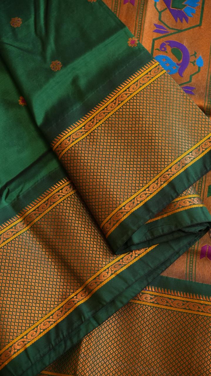 Paithani Semi Silk Sarees - 44-06-01-01 (JADE LEAF)